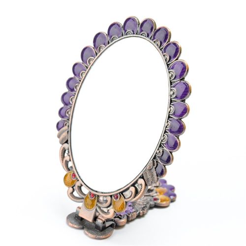  Moiom MOIOM Vintage Foldable Peacock Spread Tail Pattern Makeup Hand/Table Mirror,Decorative Mirror (Purple)