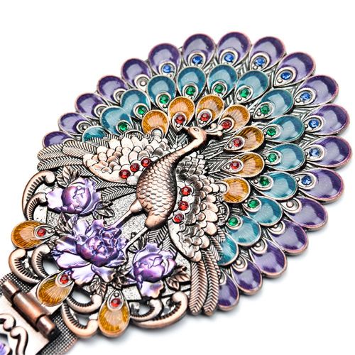  Moiom MOIOM Vintage Foldable Peacock Spread Tail Pattern Makeup Hand/Table Mirror,Decorative Mirror (Purple)