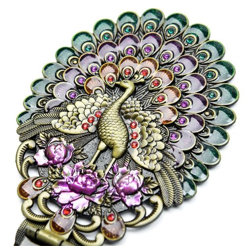  Moiom MOIOM Vintage Foldable Peacock Spread Tail Pattern Makeup Hand/Table Mirror,Decorative Mirror (Purple)
