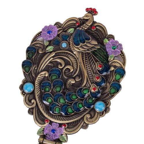  Moiom Vintage Style Foldable Oval Peacock Pattern Makeup Hand/Table Mirror (Bronze)