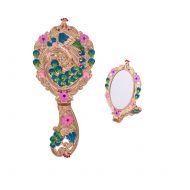 Moiom Vintage Hand Mirror, Fold-able Oval Peacock Pattern Makeup Hand/Table Mirror (Rose Gold)