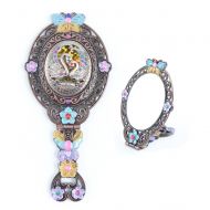 Moiom Vintage Handheld Mirror, Iridescent Rhinestones Crystal Metal Folding Cosmetic Mirror Portable Travel Dressing Table Makeup Mirror (CopperRed-1)
