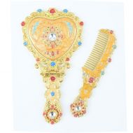 Moiom Vintage Princess Mirror, Iridescent Rhinestones Crystal Metal Folding Handheld Cosmetic Mirror...