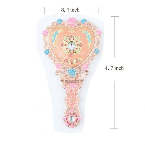  Moiom Vintage Princess Mirror, Iridescent Rhinestones Crystal Metal Folding Handheld Cosmetic Mirror...