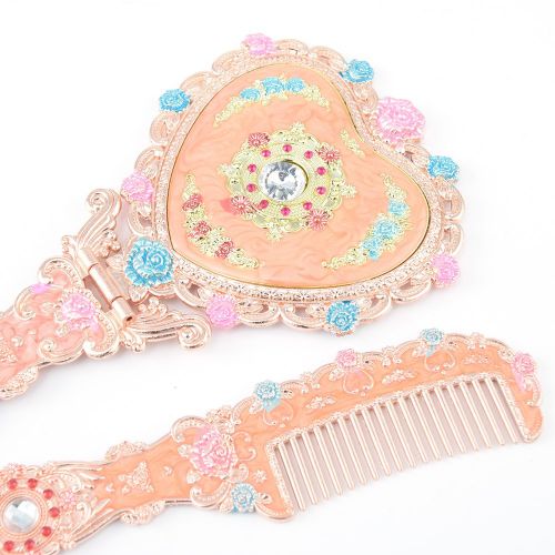  Moiom Vintage Princess Mirror, Iridescent Rhinestones Crystal Metal Folding Handheld Cosmetic Mirror...