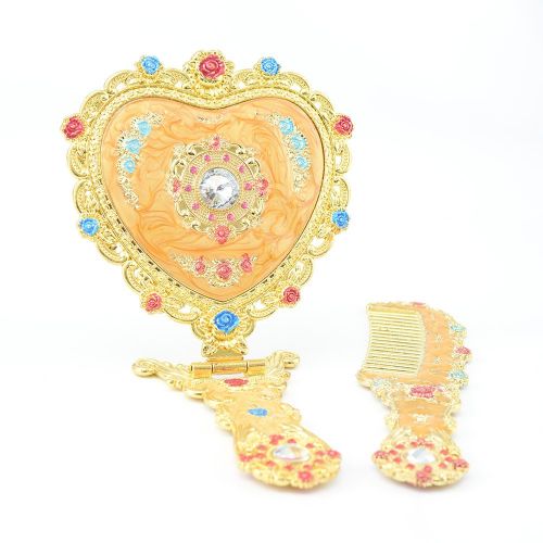  Moiom Vintage Princess Mirror, Iridescent Rhinestones Crystal Metal Folding Handheld Cosmetic Mirror...