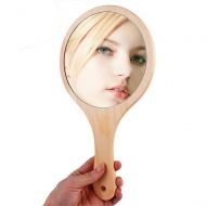 Moiom Moion Handmade Wooden Hand Mirror Women Makeup Mirrors, Vintage Portable Hanging Handle Mirrors