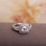 Moissanite by Miadora Signature Collection 14k White Gold 1ct TGW Moissanite and 12ct TDW Diamond Double Halo Bridal Ring Set by Miadora