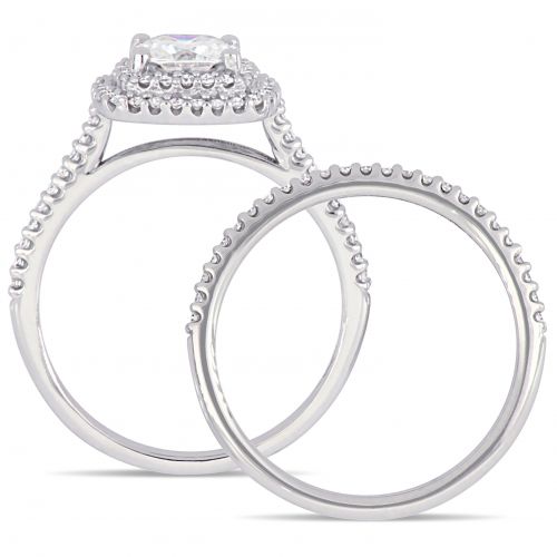  Moissanite by Miadora Signature Collection 14k White Gold 1ct TGW Moissanite and 12ct TDW Diamond Double Halo Bridal Ring Set by Miadora