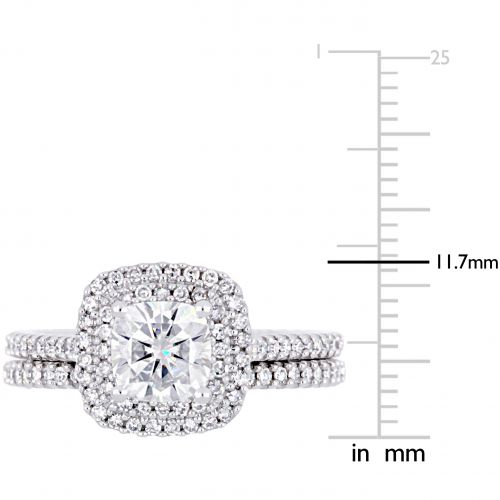  Moissanite by Miadora Signature Collection 14k White Gold 1ct TGW Moissanite and 12ct TDW Diamond Double Halo Bridal Ring Set by Miadora