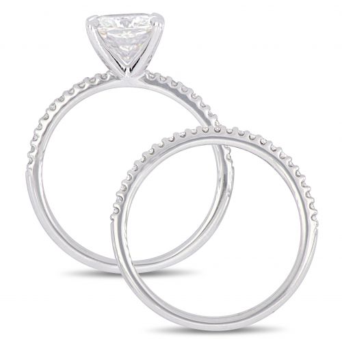  Moissanite by Miadora Signature Collection 14k White Gold 2ct TGW Cushion-Cut Moissanite and 14ct TDW Diamond Bridal Ring Set by Miadora