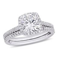 Moissanite by Miadora Signature Collection 14k White Gold 2ct TGW Cushion-Cut Moissanite and 13ct TDW Diamond Bridal Ring Set by Miadora