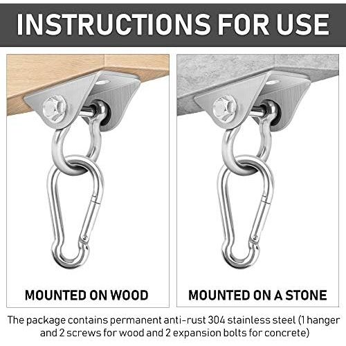  Molbory Deckenhaken Hangesessel, 500KG Kapazitat Edelstahl Deckenhaken 360° Dreh Schaukelhaken fuer Betonholz, Hangematte, Veranda Sitz, Stuhl, Schaukel, Yoga und Gym