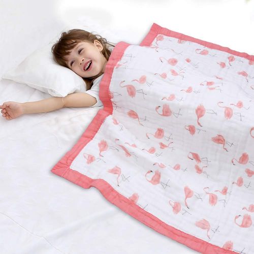  Mom Muslin Cotton Toddler Blanket Flamingo Print Cotton Baby Quilt Soft and Breathable Baby Bed Blanket...