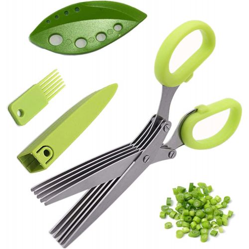  [아마존베스트]MomStifl Herb Scissors Stripper Set,Multipurpose 5 Stainless Steel Blades,Safety Cover,Cleaning Comb,Herb Stripping Tool,4PCS Green Kitchen Cutting Shear Set for Chopping Basil Chive Parsle