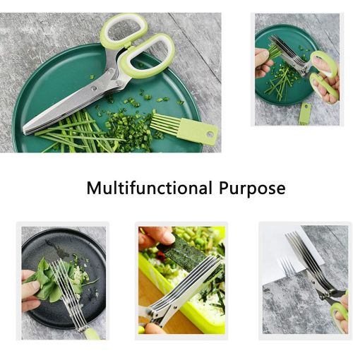  [아마존베스트]MomStifl Herb Scissors Stripper Set,Multipurpose 5 Stainless Steel Blades,Safety Cover,Cleaning Comb,Herb Stripping Tool,4PCS Green Kitchen Cutting Shear Set for Chopping Basil Chive Parsle