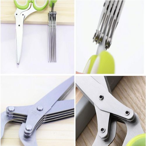  [아마존베스트]MomStifl Herb Scissors Stripper Set,Multipurpose 5 Stainless Steel Blades,Safety Cover,Cleaning Comb,Herb Stripping Tool,4PCS Green Kitchen Cutting Shear Set for Chopping Basil Chive Parsle