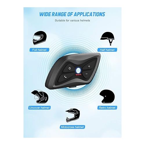  Moman Motorcycle Helmet Headset, H1 Helmet Intercom up to 1500M Wireless Communication System Waterproof with Noise Cancellation for Dirt Bike Single Pack, Motorcycle-Helmet-Wireless-Intercom-Headset