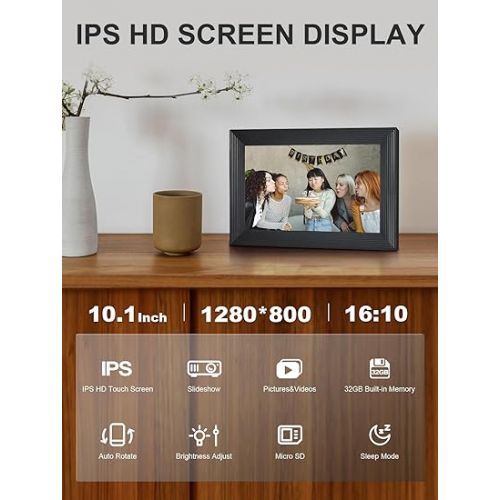  Moman Digital Picture Frame WF11T, 10.1 Inch Wireless HD Photo Frame 32GB Memory Instantly Share Wall Mountable for Family Friends Birthday Christmas Anniversary, Digital-Picture-Frame-WiFi-Photo