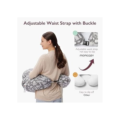  Momcozy Original Nursing Pillow, Ergonomic Breastfeeding Pillows with Security Fence for Baby, Adjustable Waist Strap and Removable Cotton Cover, Gazelle