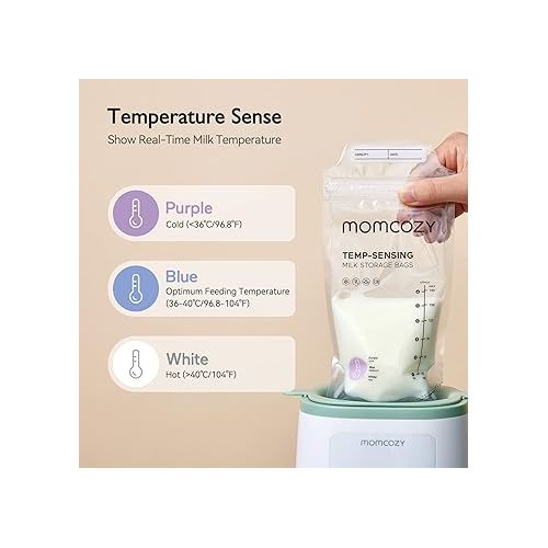  Momcozy Breastmilk Storing Bags, Temp-Sensing Discoloration Milk Storing Bags for Breastfeeding, Disposable Milk Storage Bag with 6 Ounce Self Standing, No-Leak Milk Freezer Storage Pouches, 120pcs