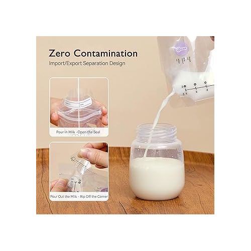  Momcozy Breastmilk Storing Bags, Temp-Sensing Discoloration Milk Storing Bags for Breastfeeding, Disposable Milk Storage Bag with 6 Ounce Self Standing, No-Leak Milk Freezer Storage Pouches, 120pcs