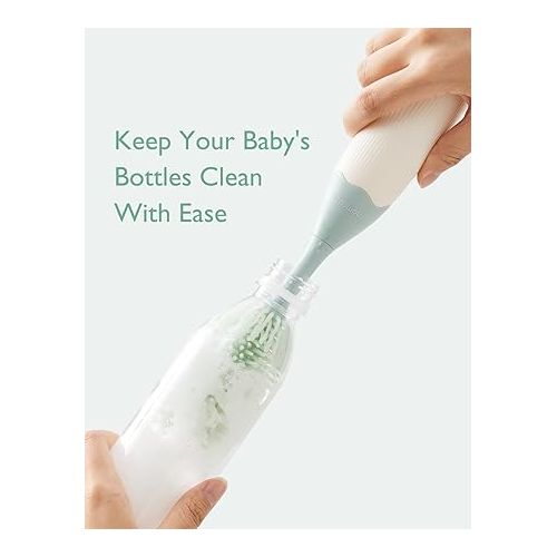  Momcozy Bottle Brush Kit, Innovative Push-Press Design for Better Cleaning - Baby Bottle Cleaner Brush for Baby Bottle, Breast Pumps, Nipples, and More - Can Generate Foam for Better Cleaning, Green