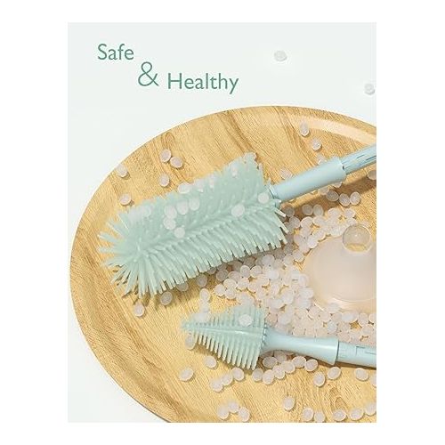  Momcozy Bottle Brush Kit, Innovative Push-Press Design for Better Cleaning - Baby Bottle Cleaner Brush for Baby Bottle, Breast Pumps, Nipples, and More - Can Generate Foam for Better Cleaning, Green