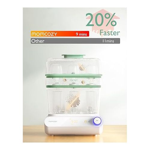  Momcozy 3 Layers Large Bottle Sterilizer and Dryer, Fast Sterilize and Dry, Universal Bottle Sterilizer for All Bottles & Breast Pump Accessories, Touch Screen & Auto-Off Bottle Sanitizer