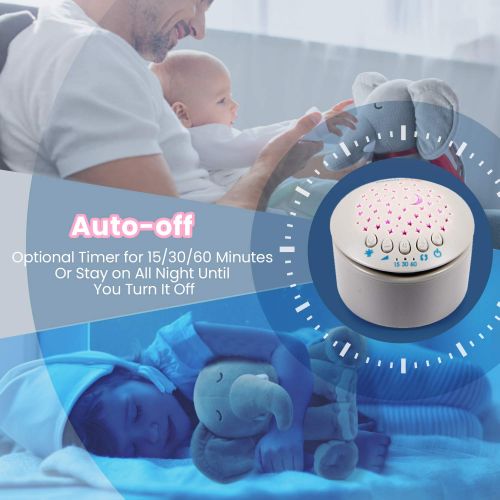  Baby Sleep Soothers, Momcozy Baby Sound Machine, Auto-Off Timer and Volume Control Baby White Noise Machine, 15 Lullabies Night Light Soother for Newborns and Up, Elephant (2020 Ne