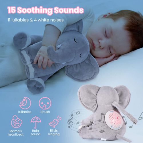  Baby Sleep Soothers, Momcozy Baby Sound Machine, Auto-Off Timer and Volume Control Baby White Noise Machine, 15 Lullabies Night Light Soother for Newborns and Up, Elephant (2020 Ne