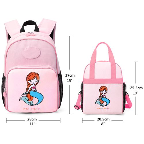  Mommore mommore Cute Mermaid Kids Backpack with Insulated Lunch Bag for Girls, Pink