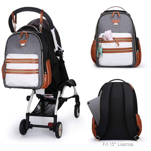  Mommore mommore Diaper Backpack Wash-Free Diaper Bag Large Capacity Baby Nappy Bag with Changing Pad, Insulated Pockets and Stroller Clips, Brown