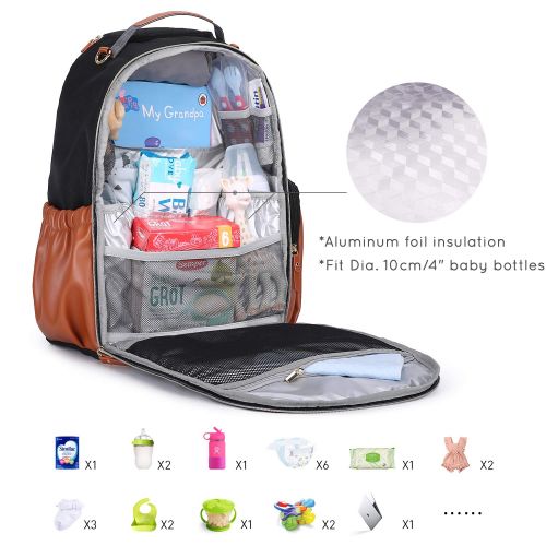  Mommore mommore Diaper Backpack Wash-Free Diaper Bag Large Capacity Baby Nappy Bag with Changing Pad, Insulated Pockets and Stroller Clips, Brown