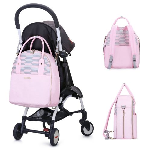  Mommore mommore Fully Opened Baby Diaper Bag Pink Travel Backpack with Portable Insulated Bag for Pregnant Wife