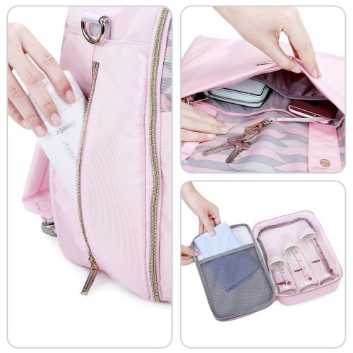  Mommore mommore Fully Opened Baby Diaper Bag Pink Travel Backpack with Portable Insulated Bag for Pregnant Wife