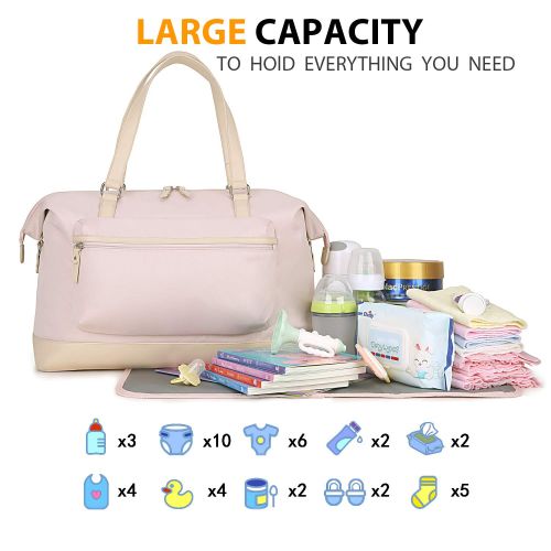  Mommore mommore Large Diaper Tote Bag Travel Duffel Bag for Mom and Dad with Changing Pad, Insulated...