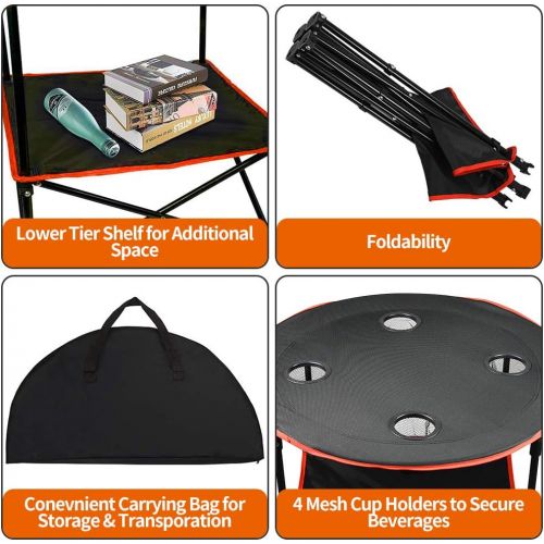  Momotata Camping Table Portable Folding Camping Side Table for Outdoor Picnic, Beach, Games, Camp, & Patio Tables Folding with 4 Cup Holders & Carry Case for Travel & Storage, Premium 600D