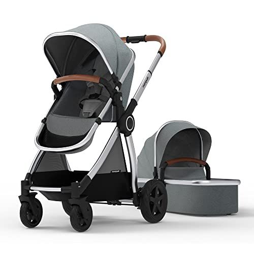  Mompush Ultimate2, Full-Size Standard Stroller, Independent Bassinet, Reversible Seat, Compact Self Standing Fold, Large UPF50+ Canopy, All Wheel Suspension