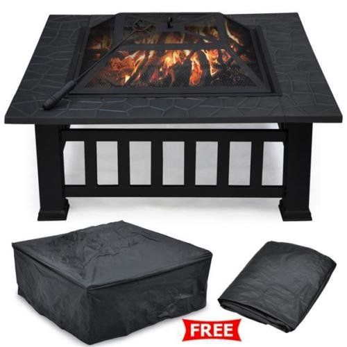  MomsShop 32 Outdoor Garden Fire Pit BBQ Grill Brazier Square Stove Patio Heater Firepit