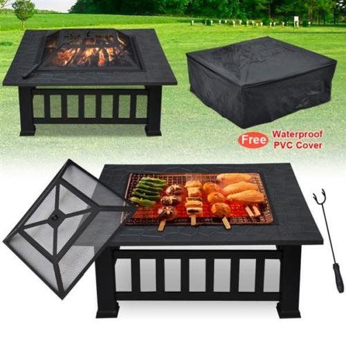  MomsShop 32 Outdoor Garden Fire Pit BBQ Grill Brazier Square Stove Patio Heater Firepit