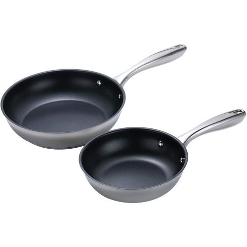  [아마존베스트]Momscook 2-Piece Stainless Steel Nonstick Multi-Layer Base Omelet Fry Pan Saute Pan, 8-Inch and 10-Inch, Dishwasher Safe Omelet Pans