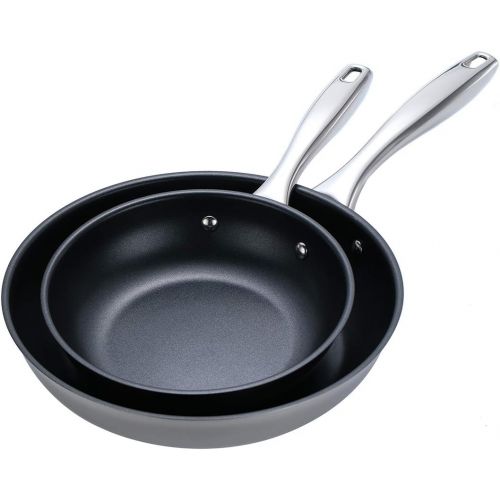 [아마존베스트]Momscook 2-Piece Stainless Steel Nonstick Multi-Layer Base Omelet Fry Pan Saute Pan, 8-Inch and 10-Inch, Dishwasher Safe Omelet Pans
