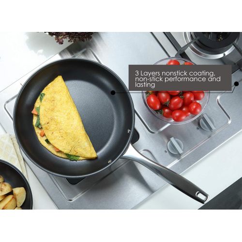  [아마존베스트]Momscook 2-Piece Stainless Steel Nonstick Multi-Layer Base Omelet Fry Pan Saute Pan, 8-Inch and 10-Inch, Dishwasher Safe Omelet Pans
