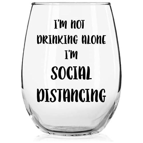  [아마존베스트]Im Not Drinking Alone Im Social Distancing Funny Stemless Wine Glass by Momstir