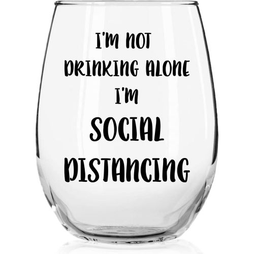  [아마존베스트]Im Not Drinking Alone Im Social Distancing Funny Stemless Wine Glass by Momstir