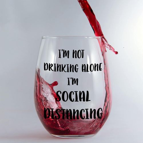  [아마존베스트]Im Not Drinking Alone Im Social Distancing Funny Stemless Wine Glass by Momstir