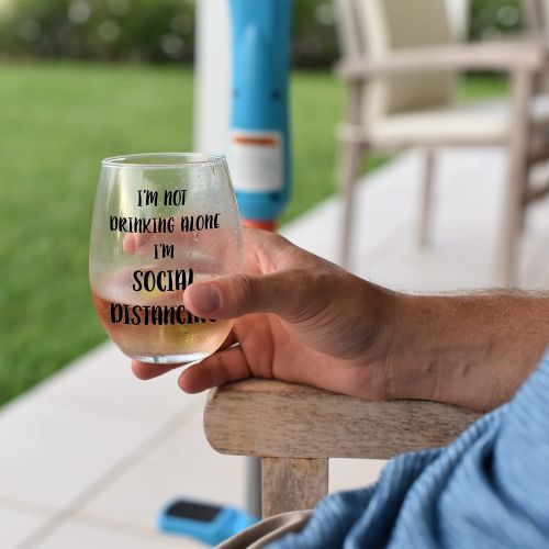  [아마존베스트]Im Not Drinking Alone Im Social Distancing Funny Stemless Wine Glass by Momstir