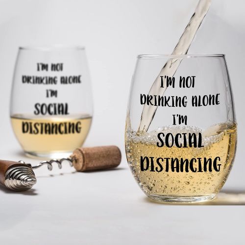  [아마존베스트]Im Not Drinking Alone Im Social Distancing Funny Stemless Wine Glass by Momstir