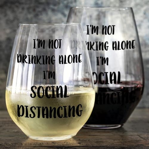  [아마존베스트]Im Not Drinking Alone Im Social Distancing Funny Stemless Wine Glass by Momstir